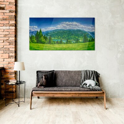 Bild aus glas Grüne Berglandschaft im Sommer