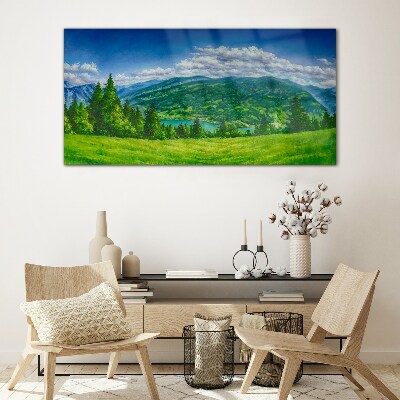 Bild aus glas Grüne Berglandschaft im Sommer