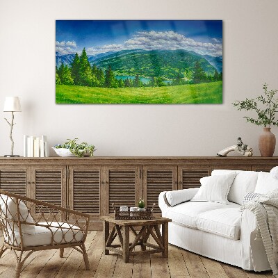 Bild aus glas Grüne Berglandschaft im Sommer