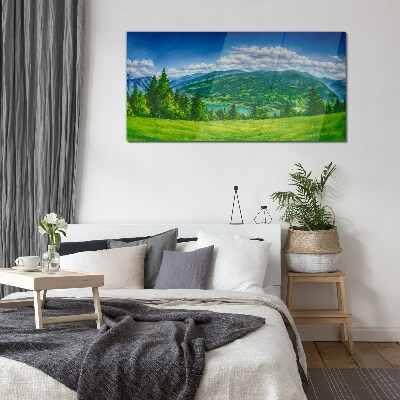 Bild aus glas Grüne Berglandschaft im Sommer