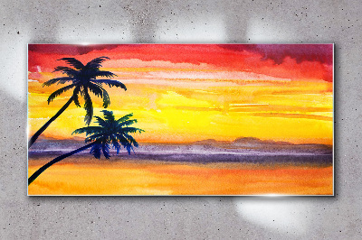 Bild auf glas drucken Tropischer Sonnenuntergang über dem Strand