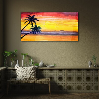 Bild auf glas drucken Tropischer Sonnenuntergang über dem Strand