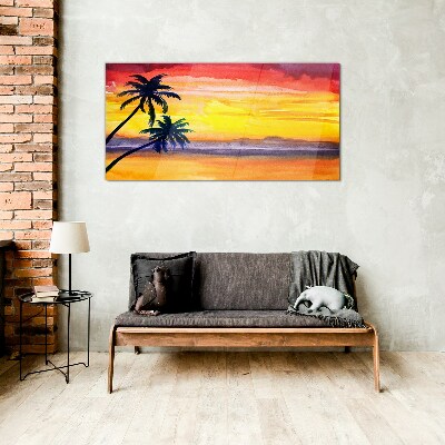 Bild auf glas drucken Tropischer Sonnenuntergang über dem Strand