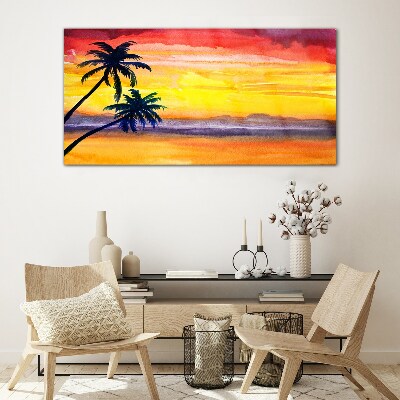 Bild auf glas drucken Tropischer Sonnenuntergang über dem Strand