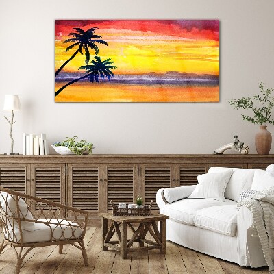 Bild auf glas drucken Tropischer Sonnenuntergang über dem Strand