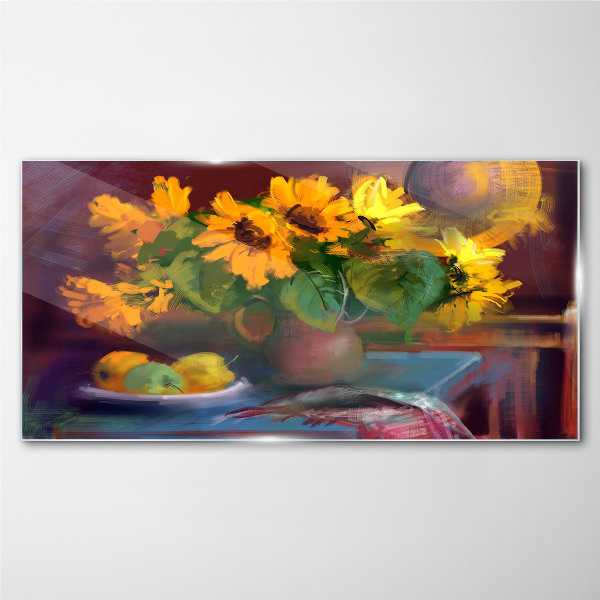 Glasbild Sonnenblumen in einer Vase