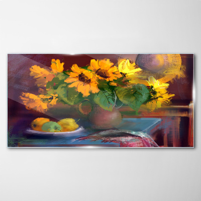 Glasbild Sonnenblumen in einer Vase
