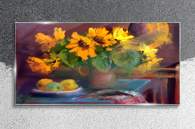 Glasbild Sonnenblumen in einer Vase