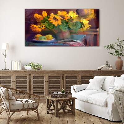 Glasbild Sonnenblumen in einer Vase
