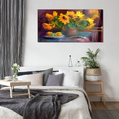 Glasbild Sonnenblumen in einer Vase