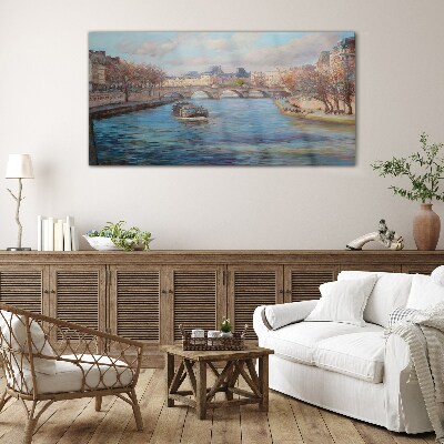 Glas bild Brücke über den Fluss in Paris