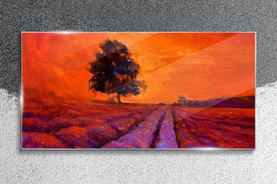 Glasbild Sonnenuntergang über den Feldern