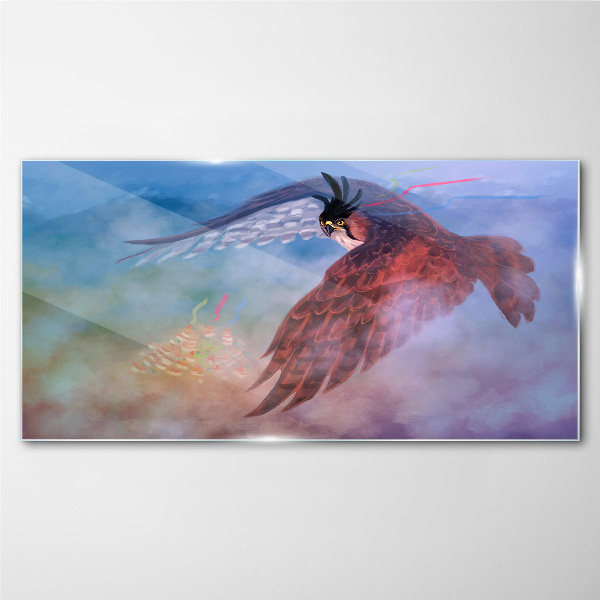 Foto glasbild Flug eines Raubvogels in den Wolken