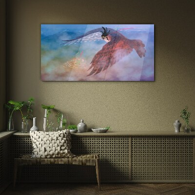 Foto glasbild Flug eines Raubvogels in den Wolken