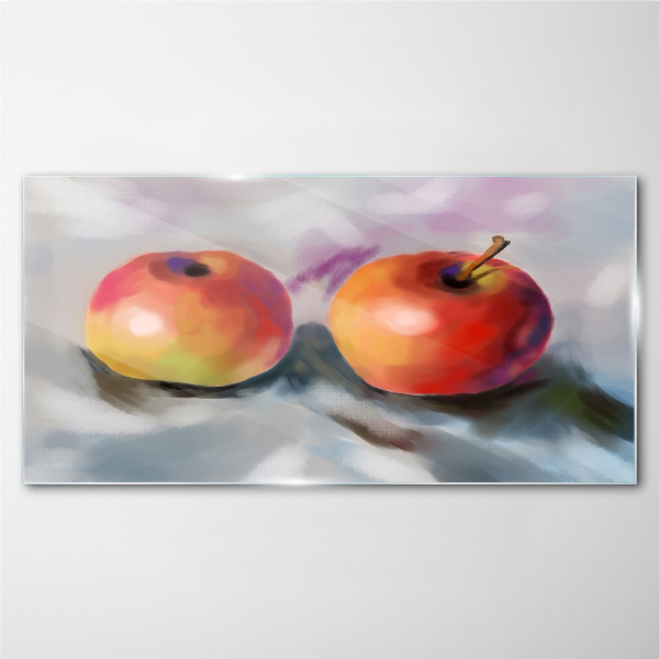 Glasbild Saftige Äpfel auf pastellfarbenem Hintergrund