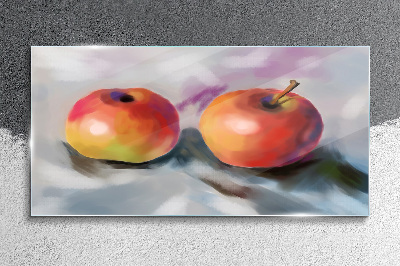 Glasbild Saftige Äpfel auf pastellfarbenem Hintergrund