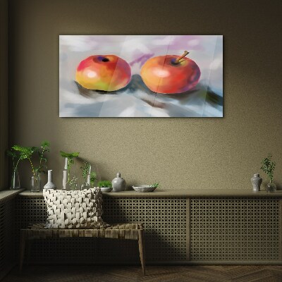 Glasbild Saftige Äpfel auf pastellfarbenem Hintergrund
