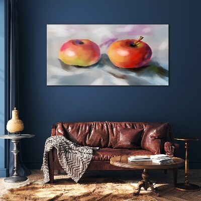 Glasbild Saftige Äpfel auf pastellfarbenem Hintergrund