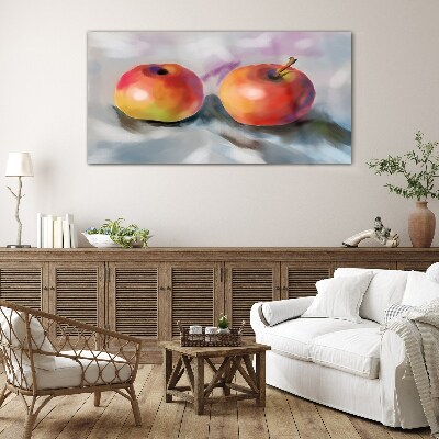 Glasbild Saftige Äpfel auf pastellfarbenem Hintergrund