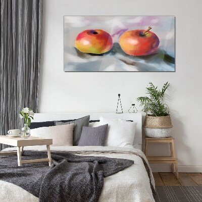 Glasbild Saftige Äpfel auf pastellfarbenem Hintergrund