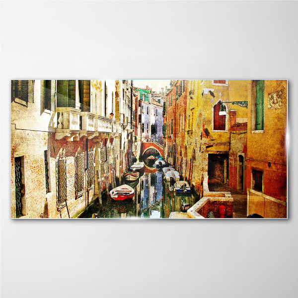 Glasbild Venezianische Straße mit Kanal