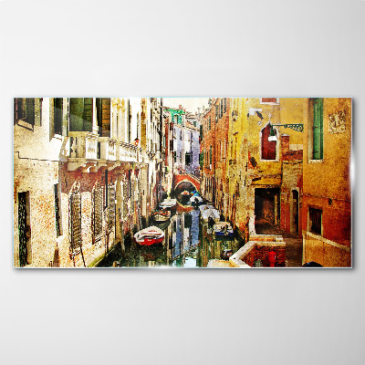 Glasbild Venezianische Straße mit Kanal