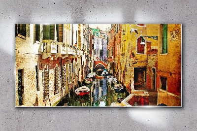 Glasbild Venezianische Straße mit Kanal