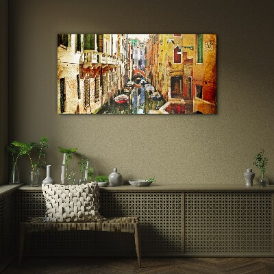 Glasbild Venezianische Straße mit Kanal