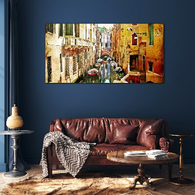 Glasbild Venezianische Straße mit Kanal