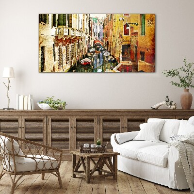 Glasbild Venezianische Straße mit Kanal