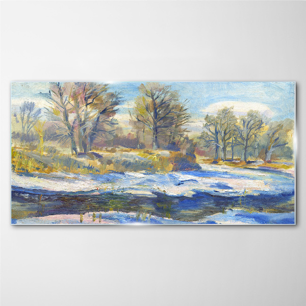 Foto auf glas Winterlandschaft mit einem Fluss