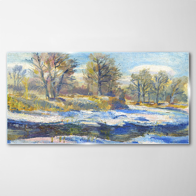 Foto auf glas Winterlandschaft mit einem Fluss