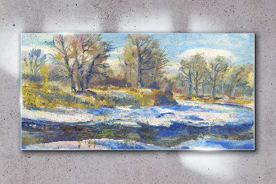 Foto auf glas Winterlandschaft mit einem Fluss