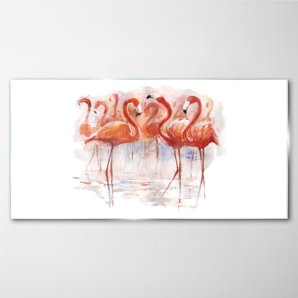 Glasbild Flamingos auf dem Wasserhintergrund
