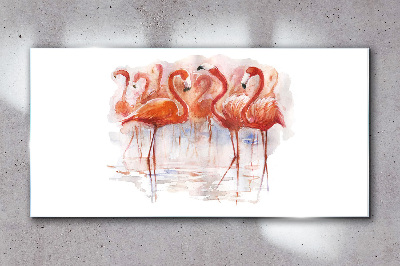 Glasbild Flamingos auf dem Wasserhintergrund