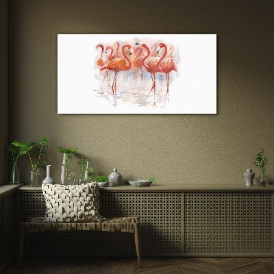 Glasbild Flamingos auf dem Wasserhintergrund