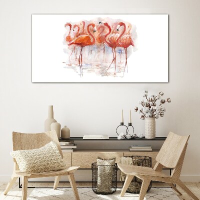 Glasbild Flamingos auf dem Wasserhintergrund