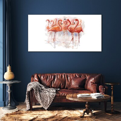 Glasbild Flamingos auf dem Wasserhintergrund