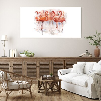 Glasbild Flamingos auf dem Wasserhintergrund