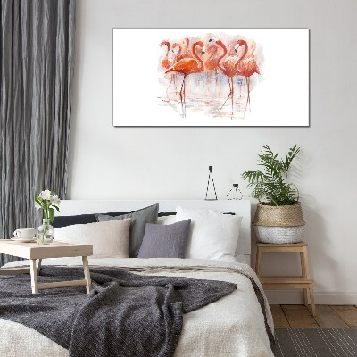 Glasbild Flamingos auf dem Wasserhintergrund