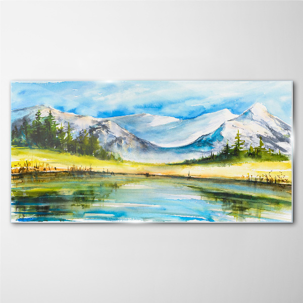 Bild auf glas See, Berge, Waldlandschaft