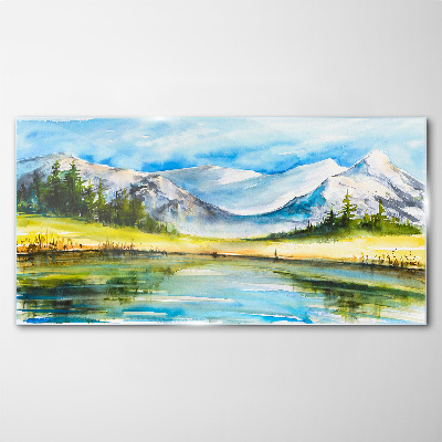 Bild auf glas See, Berge, Waldlandschaft