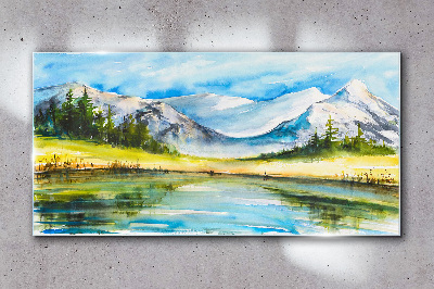 Bild auf glas See, Berge, Waldlandschaft