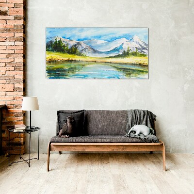 Bild auf glas Berglandschaft in Aquarell