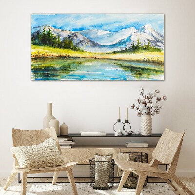 Bild auf glas Berglandschaft in Aquarell