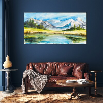Bild auf glas Berglandschaft in Aquarell