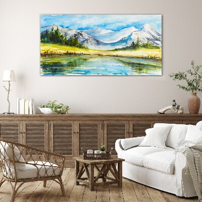 Bild auf glas Berglandschaft in Aquarell