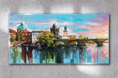 Glasbild Prag in den Farben des Sonnenuntergangs