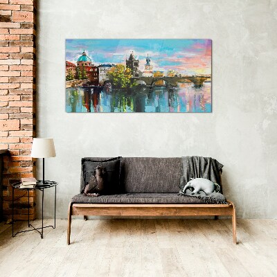 Glasbild Prag in den Farben des Sonnenuntergangs