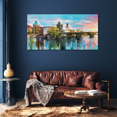 Glasbild Prag in den Farben des Sonnenuntergangs
